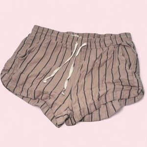 Billabong Dusty Mauve Striped Linen Shorts Elastic Waist Women’s Size Large